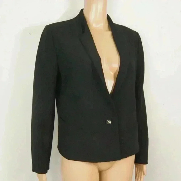 Helmut Lang Black Wool Single Button Closure Blazer Jacket Sz 10 - Picture 3 of 9